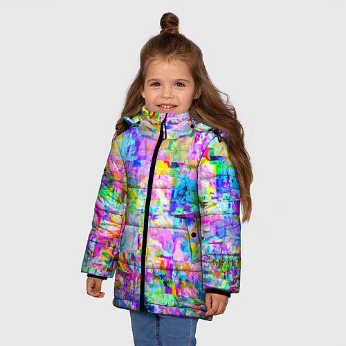 Зимняя куртка для девочки Яркий неоновый абстрактный Glitch / 3D-Черный – фото 3
