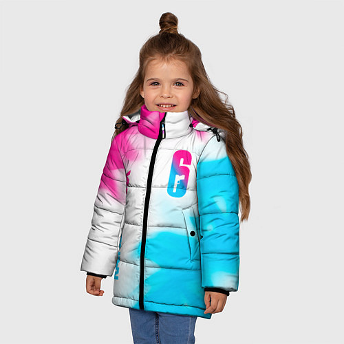 Зимняя куртка для девочки Rainbow Six neon gradient style: надпись, символ / 3D-Черный – фото 3