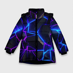 Куртка зимняя для девочки Неоновые фиолетовые и синие плиты, цвет: 3D-черный