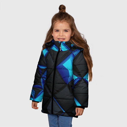 Зимняя куртка для девочки Черные и синие плитки / 3D-Черный – фото 3