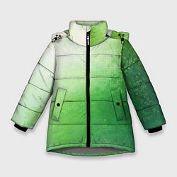Куртка зимняя для девочки Зелёные пиксели, цвет: 3D-светло-серый