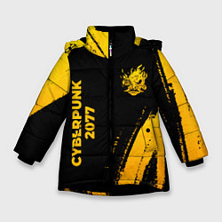 Куртка зимняя для девочки Cyberpunk 2077 - gold gradient: надпись, символ, цвет: 3D-черный