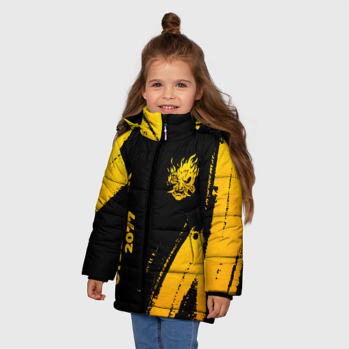 Зимняя куртка для девочки Cyberpunk 2077 - gold gradient: надпись, символ / 3D-Черный – фото 3