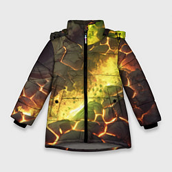 Куртка зимняя для девочки Разлом плиты с лавой, цвет: 3D-светло-серый
