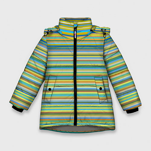 Зимняя куртка для девочки Горизонтальные разноцветные полосы / 3D-Светло-серый – фото 1