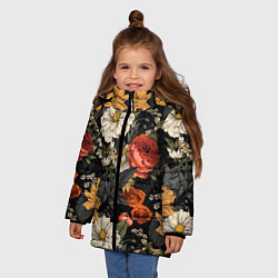 Куртка зимняя для девочки Цветочный паттерн на черном, цвет: 3D-красный — фото 2