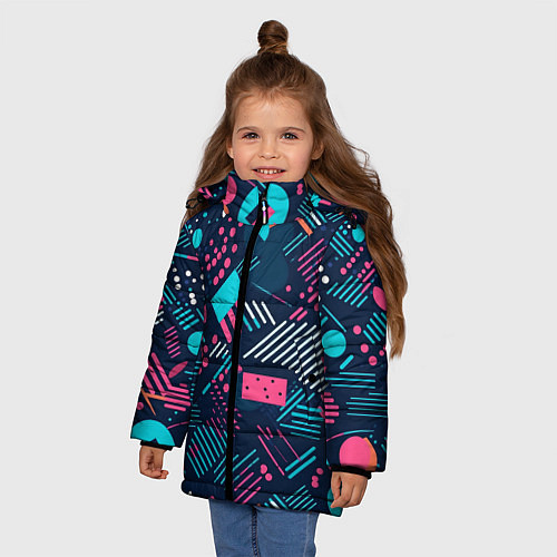 Зимняя куртка для девочки Абстракция синяя паттерн / 3D-Черный – фото 3