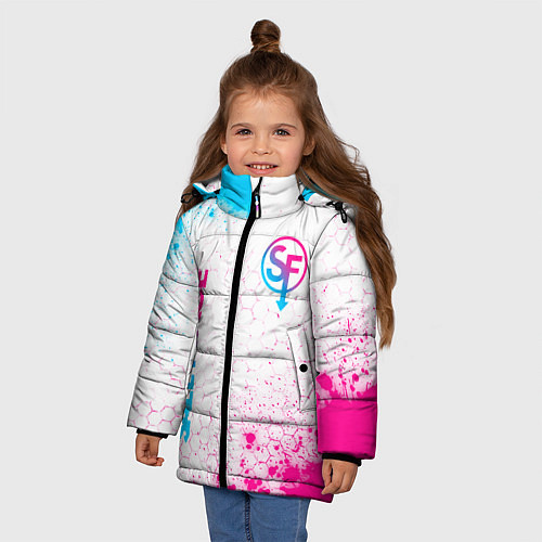 Зимняя куртка для девочки Sally Face neon gradient style: надпись, символ / 3D-Черный – фото 3