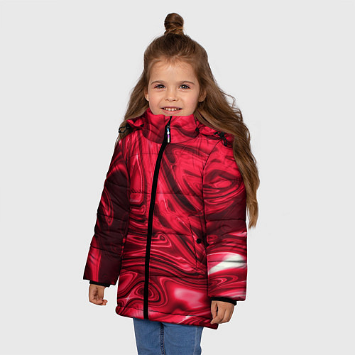 Зимняя куртка для девочки Абстракция плазма красный / 3D-Черный – фото 3