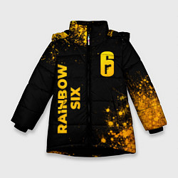 Куртка зимняя для девочки Rainbow Six - gold gradient: надпись, символ, цвет: 3D-черный