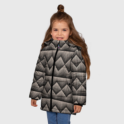 Зимняя куртка для девочки Объемные бежевые ромбы на черном / 3D-Черный – фото 3