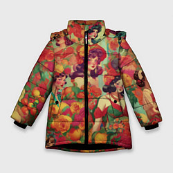 Зимняя куртка для девочки Винтажные ретро леди и цветы