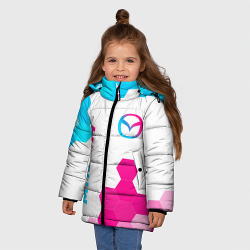 Зимняя куртка для девочки Mazda neon gradient style: надпись, символ / 3D-Черный – фото 3