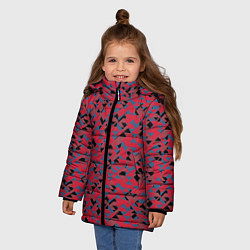 Куртка зимняя для девочки Черные и синие треугольники на красном, цвет: 3D-светло-серый — фото 2