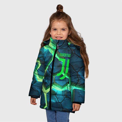 Зимняя куртка для девочки Ювентус разлом зеленых плит / 3D-Черный – фото 3