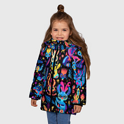 Куртка зимняя для девочки Космические монстрики, цвет: 3D-черный — фото 2