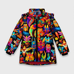 Куртка зимняя для девочки Мифические монстрики, цвет: 3D-красный