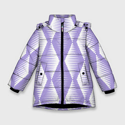 Куртка зимняя для девочки Сиреневые белые большие ромбы, цвет: 3D-черный