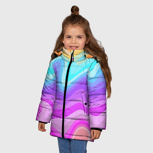 Зимняя куртка для девочки Неоновая разноцветная волна / 3D-Черный – фото 3