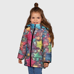 Куртка зимняя для девочки Разноцветные новогодние звёзды, цвет: 3D-красный — фото 2