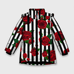 Зимняя куртка для девочки Полосы и красные розы