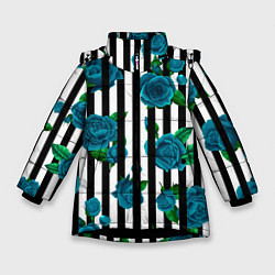 Куртка зимняя для девочки Полосы и бирюзовые розы, цвет: 3D-черный