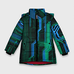 Куртка зимняя для девочки Кибер схемы синие, цвет: 3D-красный