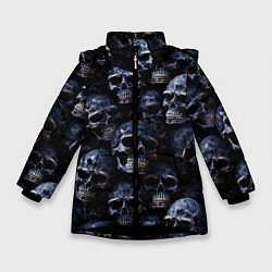 Куртка зимняя для девочки Черные металлические черепа, цвет: 3D-черный
