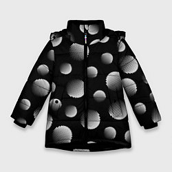 Куртка зимняя для девочки Шары в полоску на черном фоне, цвет: 3D-черный