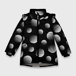 Куртка зимняя для девочки Шары в полоску на черном фоне, цвет: 3D-светло-серый