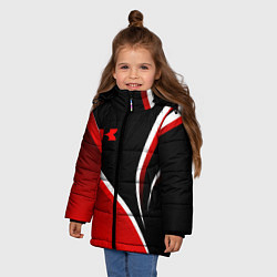 Куртка зимняя для девочки Кавасаки - красные волны, цвет: 3D-светло-серый — фото 2