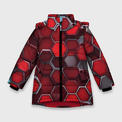 Куртка зимняя для девочки Cyber hexagon red, цвет: 3D-красный