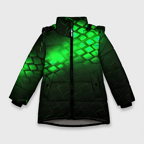 Зимняя куртка для девочки Неоновые зеленые пластины / 3D-Светло-серый – фото 1