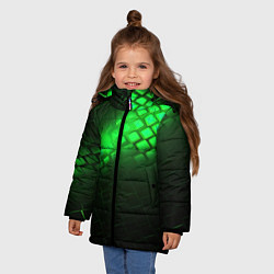 Куртка зимняя для девочки Неоновые зеленые пластины, цвет: 3D-светло-серый — фото 2