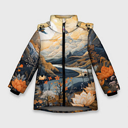 Куртка зимняя для девочки Солнечное утро в цветущих горах, цвет: 3D-светло-серый
