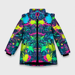 Куртка зимняя для девочки Colorful blots - expressionism - vogue, цвет: 3D-черный