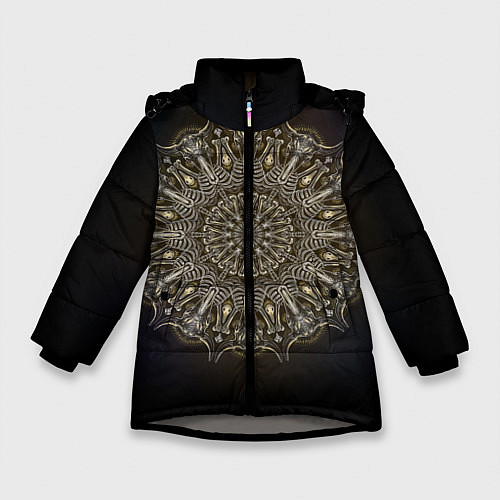 Зимняя куртка для девочки Костяная мандала / 3D-Светло-серый – фото 1