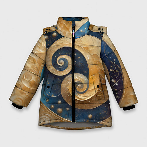 Зимняя куртка для девочки Синий золотой декоративный орнамент / 3D-Светло-серый – фото 1