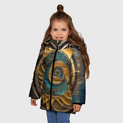 Куртка зимняя для девочки Синий золотой водоворот декоративный орнамент, цвет: 3D-черный — фото 2