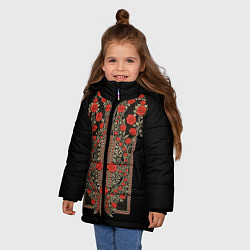 Куртка зимняя для девочки Растительный цветочный орнамент - красные розы на, цвет: 3D-черный — фото 2