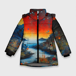Куртка зимняя для девочки Импрессионистская абстрактная живопись, цвет: 3D-светло-серый