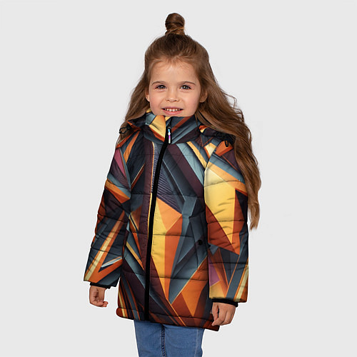 Зимняя куртка для девочки Разноцветная 3D геометрия узоров метавселенной / 3D-Черный – фото 3