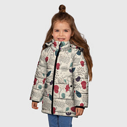 Куртка зимняя для девочки Флоральная абстракция с пятнами, цвет: 3D-светло-серый — фото 2