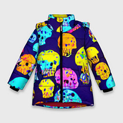 Зимняя куртка для девочки Паттерн из черепов - поп-арт - иллюзия