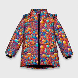 Куртка зимняя для девочки Разноцветные пузырики узор, цвет: 3D-черный