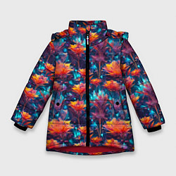 Куртка зимняя для девочки Футуристические цветы узор, цвет: 3D-красный
