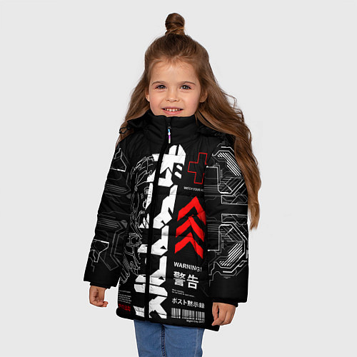 Зимняя куртка для девочки Кибер арт в Японском стиле / 3D-Черный – фото 3