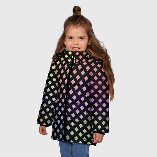 Зимняя куртка для девочки Цветной под сеткой имитация / 3D-Черный – фото 3