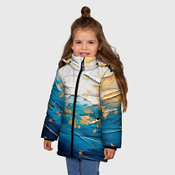 Куртка зимняя для девочки Белый, синий, золотой импасто абстракция, цвет: 3D-светло-серый — фото 2