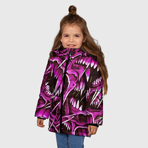 Зимняя куртка для девочки Розовые кислотные клыки / 3D-Черный – фото 3